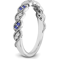 14K White Gold Tanzanite and Diamond Twist Band with Milgrain Detail - 0.08 Carat Total Gemstone Weight by 0