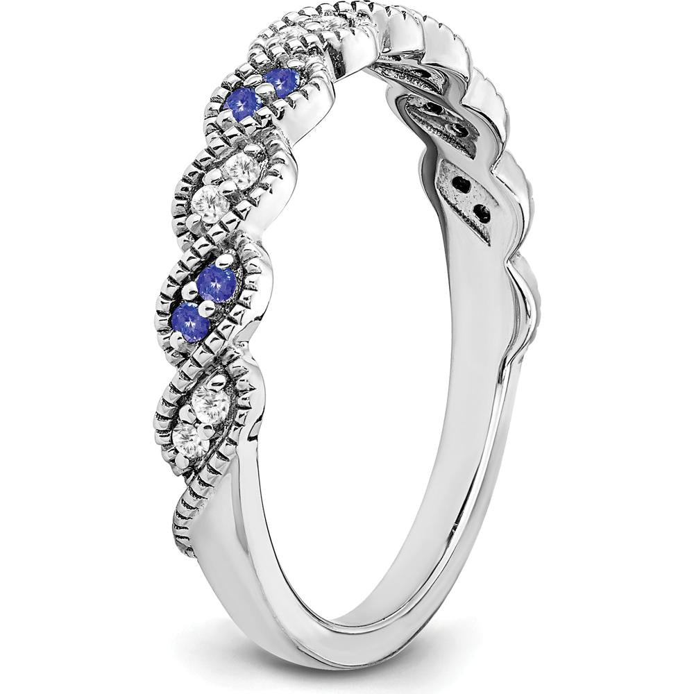 14K White Gold Tanzanite and Diamond Twist Band with Milgrain Detail - 0.08 Carat Total Gemstone Weight by 0