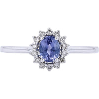 14K White Gold Tanzanite Center Ring with Diamond Halo - 0.35 Carat Tanzanite, 0.14 Carat Total Diamond Weight