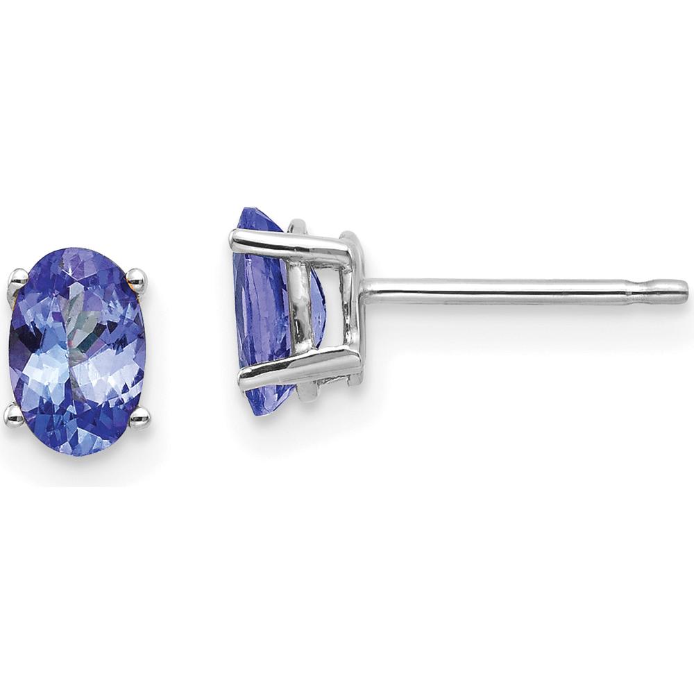 14K White Gold Tanzanite Stud Earrings with Oval Faceted Tanzanite - 1.00 Carat Total Gem Weight by Monteluci Fine Jewelry