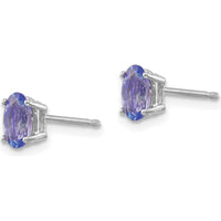 14K White Gold Tanzanite Stud Earrings with Oval Faceted Tanzanite - 1.00 Carat Total Gem Weight by Monteluci Fine Jewelry