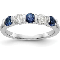 14K White Gold Tapered Band with Round Blue Sapphire and Diamond - 0.30 Carat Total Weight by 0
