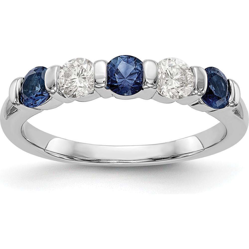 14K White Gold Tapered Band with Round Blue Sapphire and Diamond - 0.30 Carat Total Weight by 0