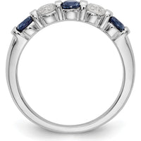 14K White Gold Tapered Band with Round Blue Sapphire and Diamond - 0.30 Carat Total Weight by 0