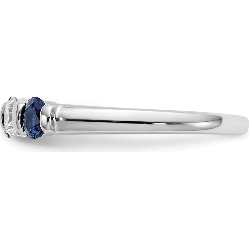 14K White Gold Tapered Band with Round Blue Sapphire and Diamond - 0.30 Carat Total Weight by 0