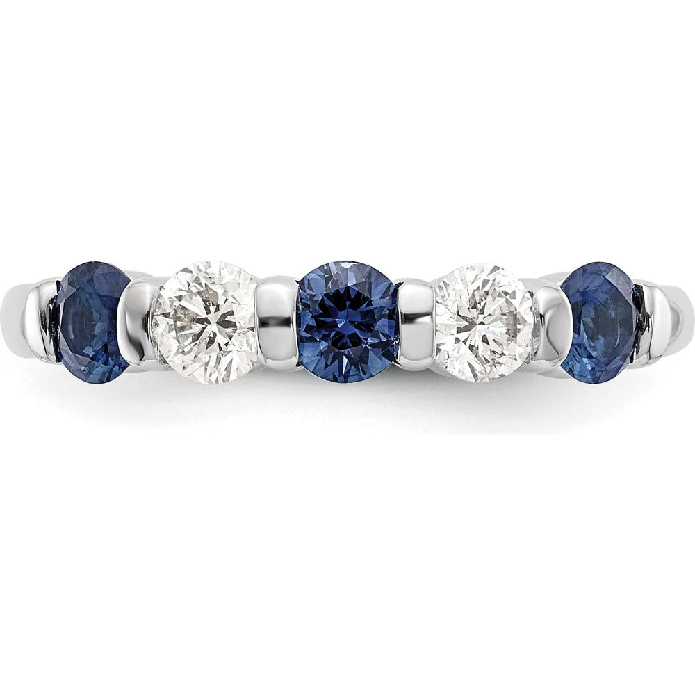 14K White Gold Tapered Band with Round Blue Sapphire and Diamond - 0.30 Carat Total Weight by 0