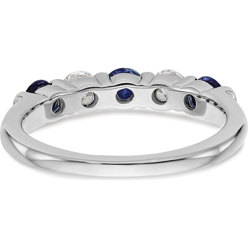 14K White Gold Tapered Band with Round Blue Sapphire and Diamond - 0.30 Carat Total Weight by 0
