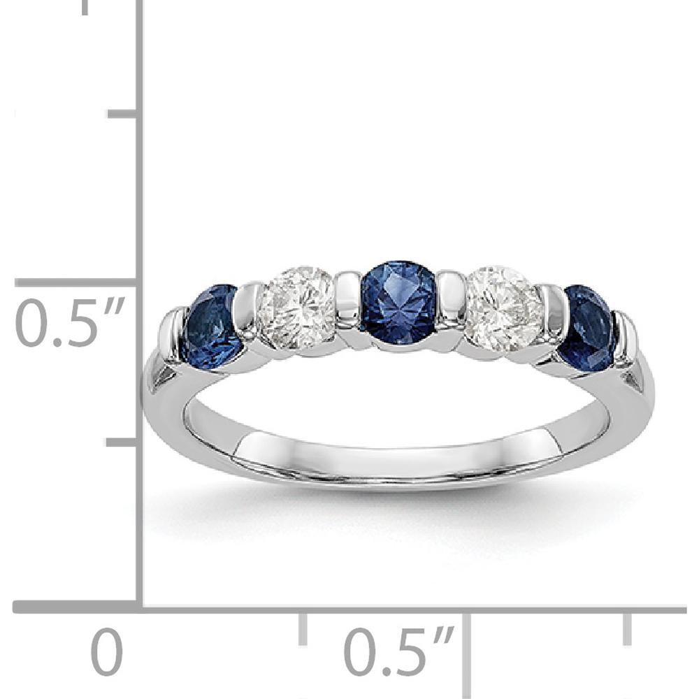 14K White Gold Tapered Band with Round Blue Sapphire and Diamond - 0.30 Carat Total Weight by 0