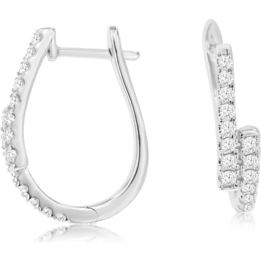 14K White Gold Tapered Diamond Hoop Earrings with Channel-Set Round Diamonds - 0.50 Carat Total Diamond Weight - Royal Jewelry