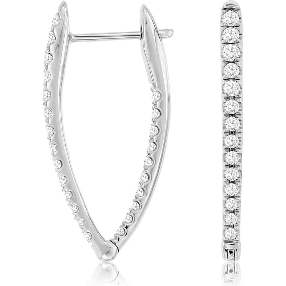 14K White Gold Tapered Diamond Hoop Earrings with Round Brilliant Cut Stones - 0.55 Carat Total Diamond Weight - Royal Jewelry