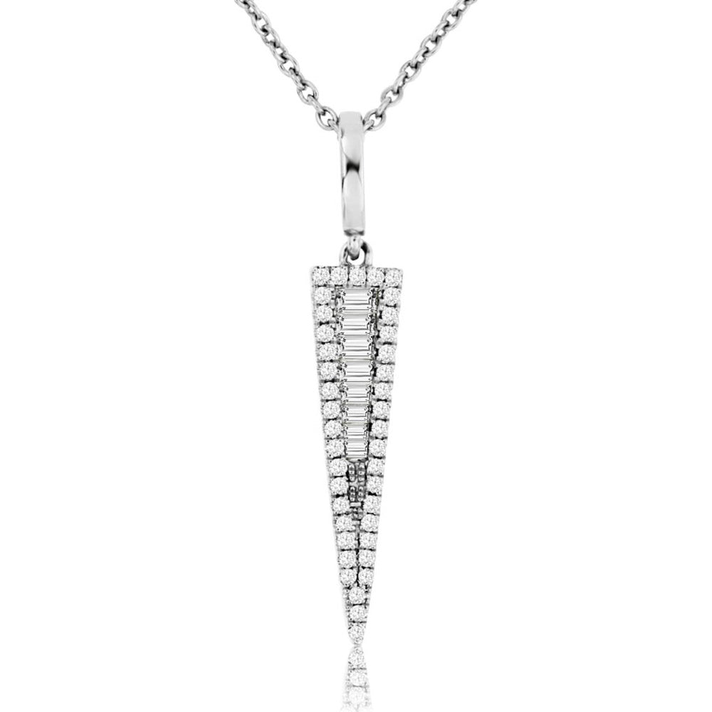 14K White Gold Tapered Pendant with Baguette and Round Diamonds - 0.25 Carat Total Diamond Weight - Royal Jewelry