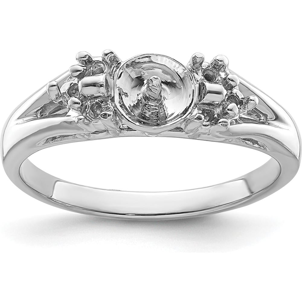14K White Gold Tapered Ring Mounting for 6mm Pearl with Side Stone Accents by Oro Pregiato