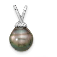14K White Gold Teardrop Black Tahitian Cultured Pearl Pendant - 9-10mm Size by Monteluci Fine Jewelry