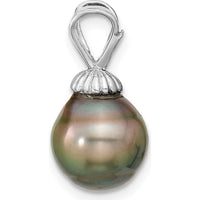 14K White Gold Teardrop Black Tahitian Cultured Pearl Pendant - 9-10mm Size by Monteluci Fine Jewelry