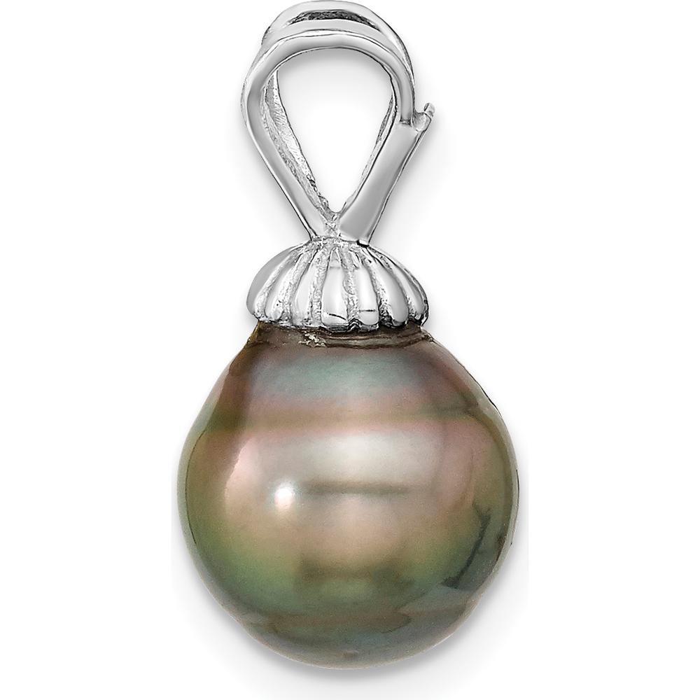 14K White Gold Teardrop Black Tahitian Cultured Pearl Pendant - 9-10mm Size by Monteluci Fine Jewelry