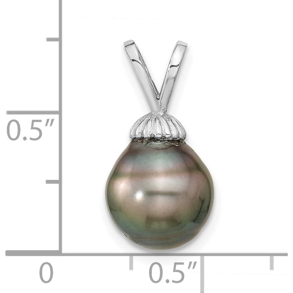 14K White Gold Teardrop Black Tahitian Cultured Pearl Pendant - 9-10mm Size by Monteluci Fine Jewelry