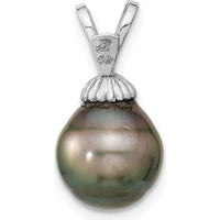 14K White Gold Teardrop Black Tahitian Cultured Pearl Pendant - 9-10mm Size by Monteluci Fine Jewelry