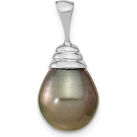 14K White Gold Teardrop Black Tahitian Pearl Pendant - 10-11mm Cultured Pearl by Monteluci Fine Jewelry