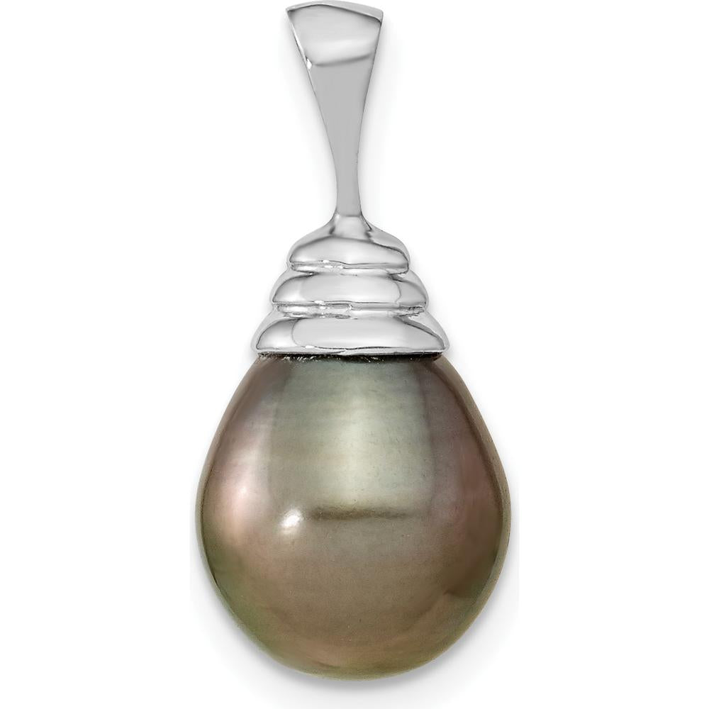 14K White Gold Teardrop Black Tahitian Pearl Pendant - 10-11mm Cultured Pearl by Monteluci Fine Jewelry