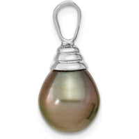 14K White Gold Teardrop Black Tahitian Pearl Pendant - 10-11mm Cultured Pearl by Monteluci Fine Jewelry