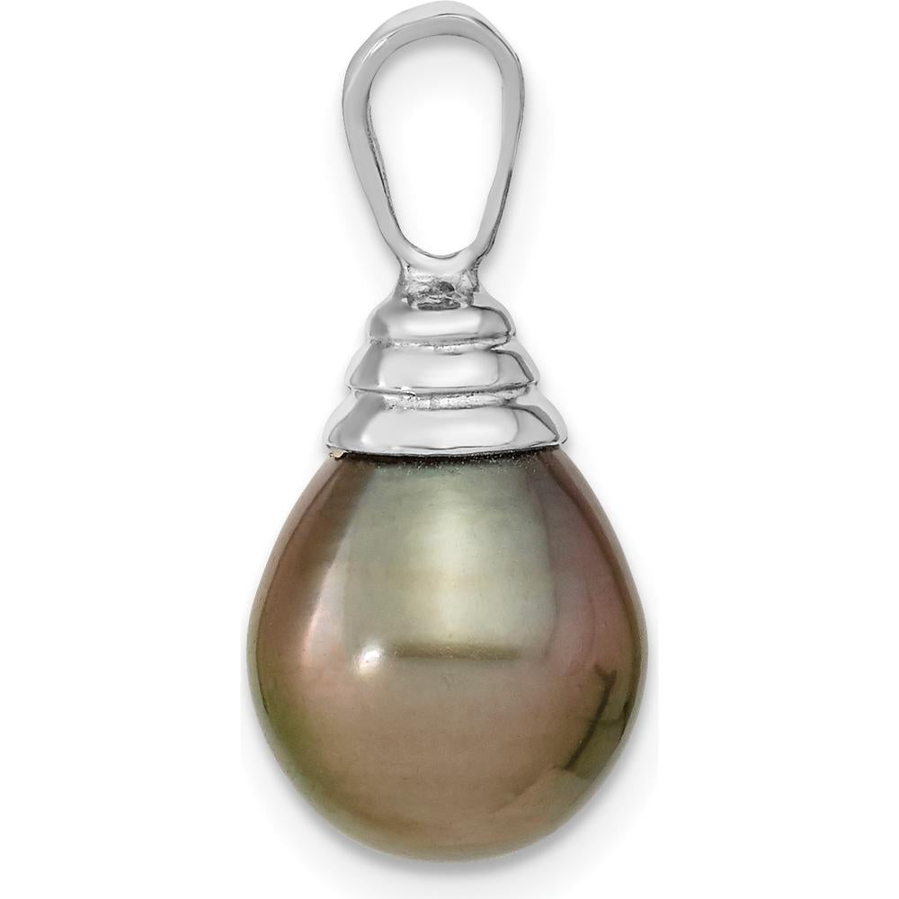 14K White Gold Teardrop Black Tahitian Pearl Pendant - 10-11mm Cultured Pearl by Monteluci Fine Jewelry