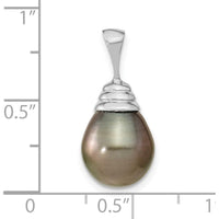 14K White Gold Teardrop Black Tahitian Pearl Pendant - 10-11mm Cultured Pearl by Monteluci Fine Jewelry