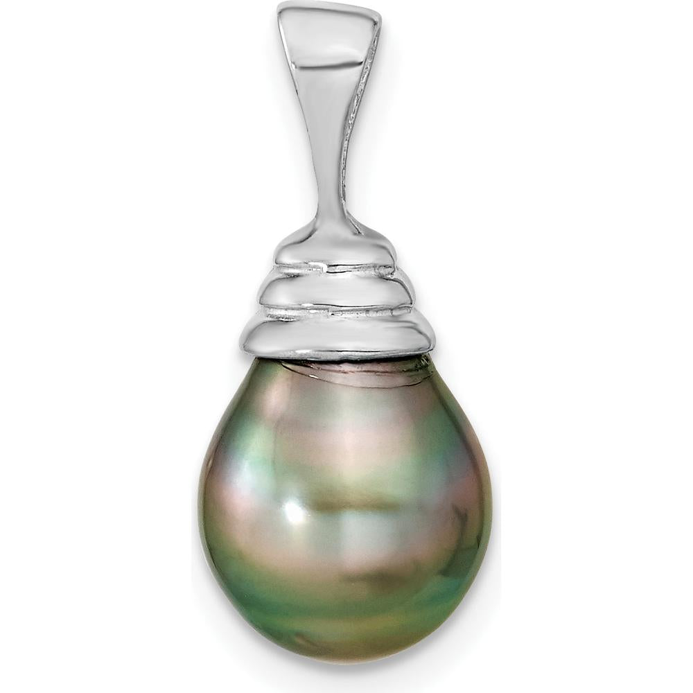 14K White Gold Teardrop Black Tahitian Pearl Pendant - 9-10mm Cultured Pearl by Monteluci Fine Jewelry