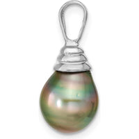 14K White Gold Teardrop Black Tahitian Pearl Pendant - 9-10mm Cultured Pearl by Monteluci Fine Jewelry