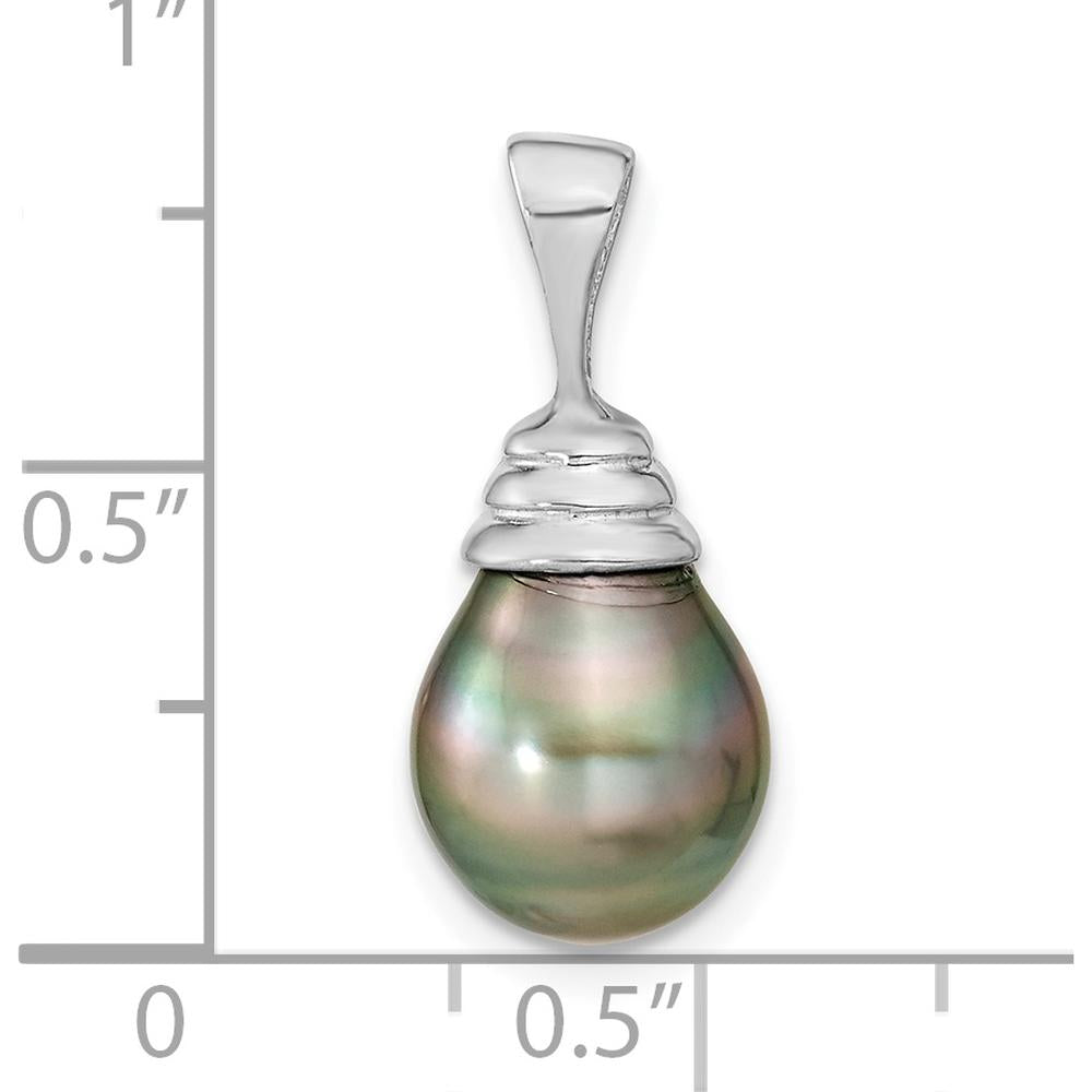 14K White Gold Teardrop Black Tahitian Pearl Pendant - 9-10mm Cultured Pearl by Monteluci Fine Jewelry