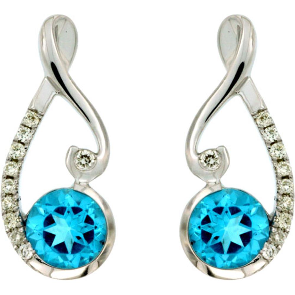 14K White Gold Teardrop Blue Topaz and Diamond Accent Earrings - 0.90 Carat Total Blue Topaz Weight, 0.09 Carat Total Diamond Weight - Royal Jewelry