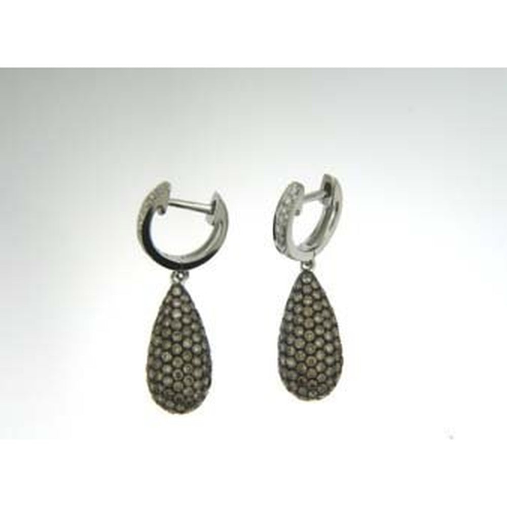 14K White Gold Teardrop Dangle Earrings with Pavé Set Round Diamonds - 1.08 Carat Total Diamond Weight by Auriventus