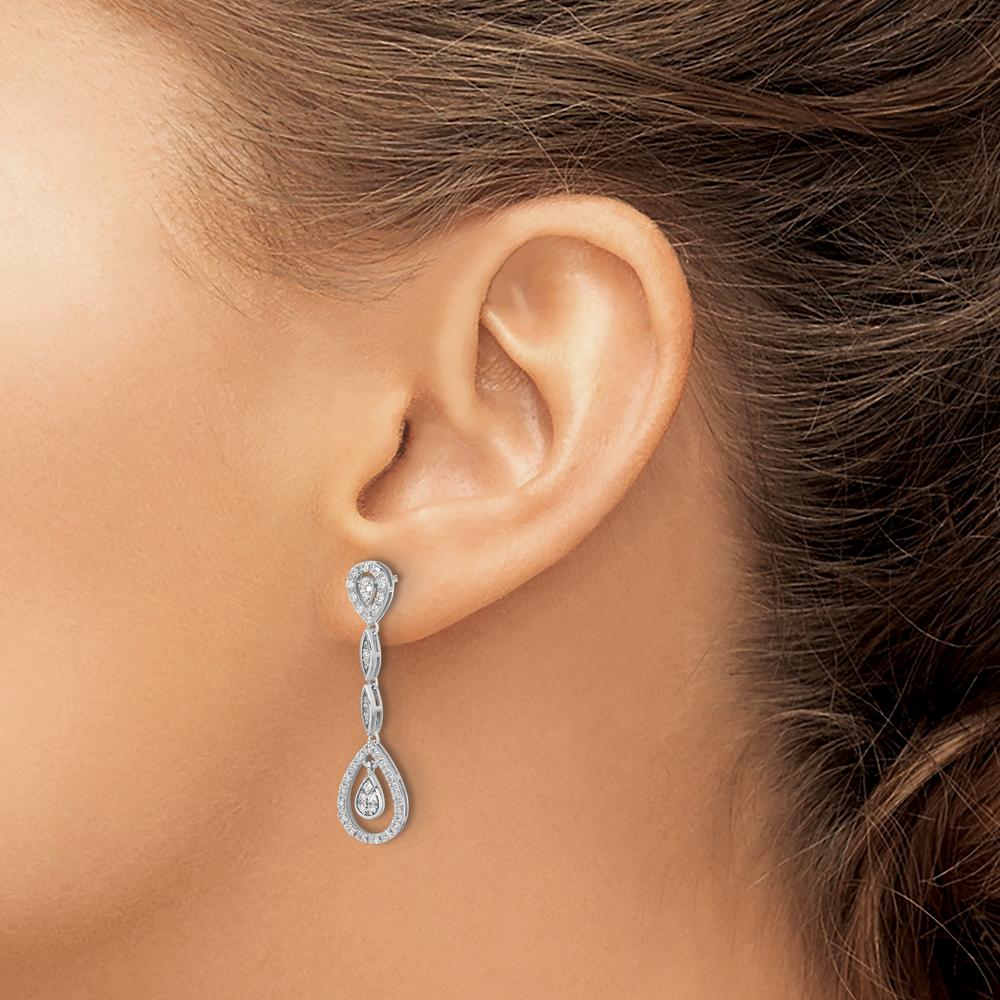 14K White Gold Teardrop Diamond Dangle Earrings - 0.144 Carat Total Diamond Weight by Monteluci Fine Jewelry