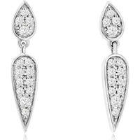 14K White Gold Teardrop Diamond Drop Earrings with Pavé Set Round Brilliant Diamonds - 0.50 Carat Total Weight - Royal Jewelry