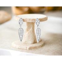 14K White Gold Teardrop Diamond Drop Earrings with Pavé Set Round Brilliant Diamonds - 0.50 Carat Total Weight - Royal Jewelry