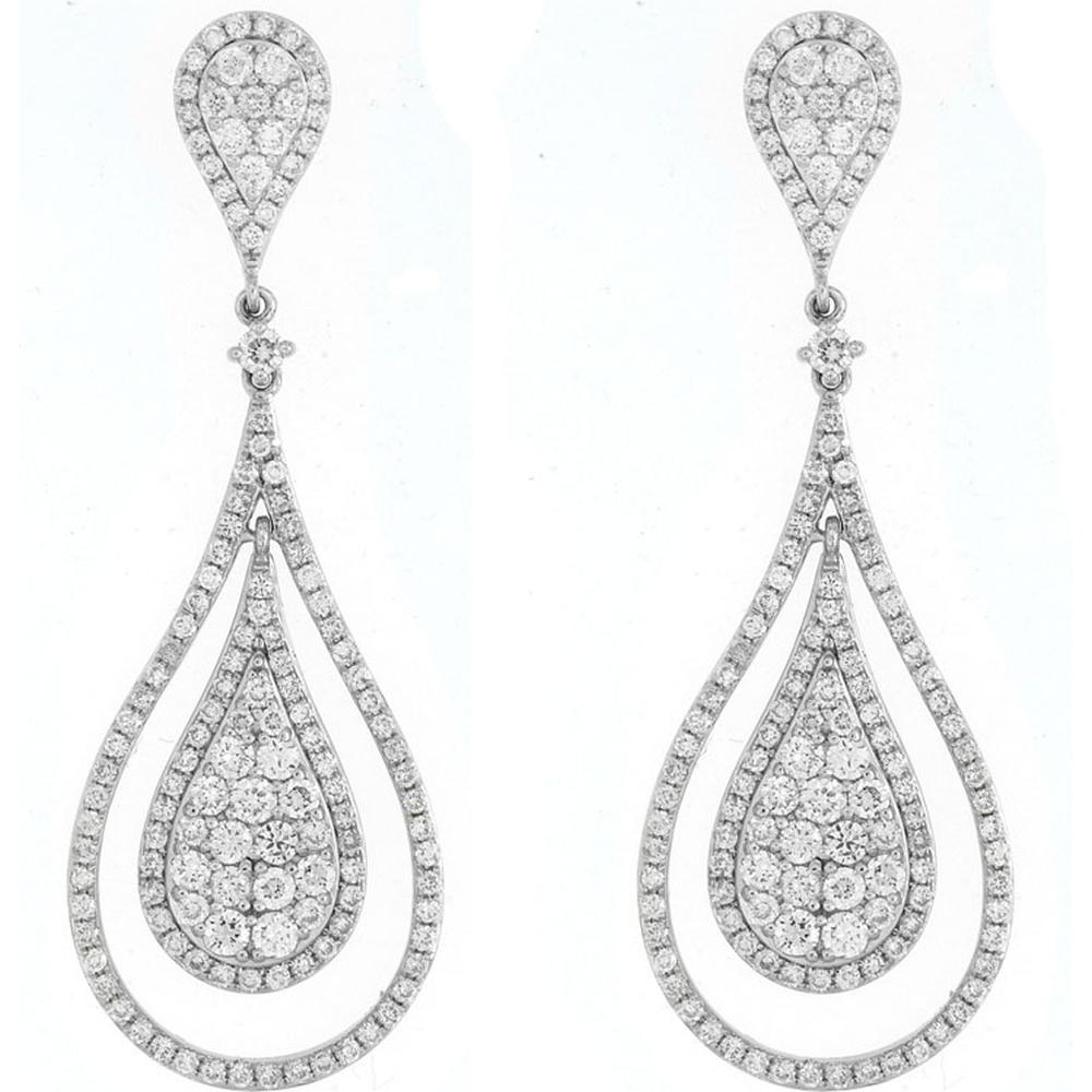 14K White Gold Teardrop Diamond Earrings - 2.45 Carats Total Diamond Weight