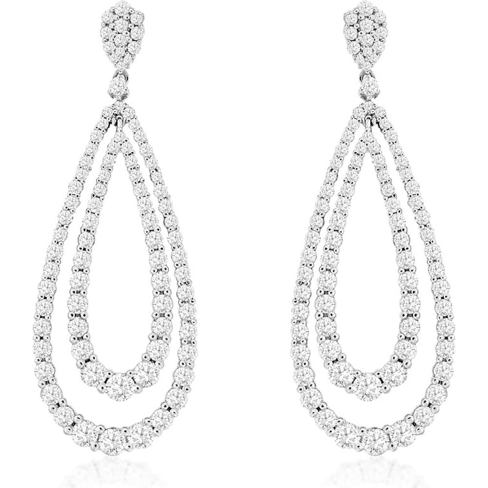 14K White Gold Teardrop Diamond Earrings - 3.10 Carats Total Diamond Weight