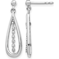 14K White Gold Teardrop Earrings with Round Diamonds - 0.014 Carat Total Diamond Weight by Monteluci Fine Jewelry
