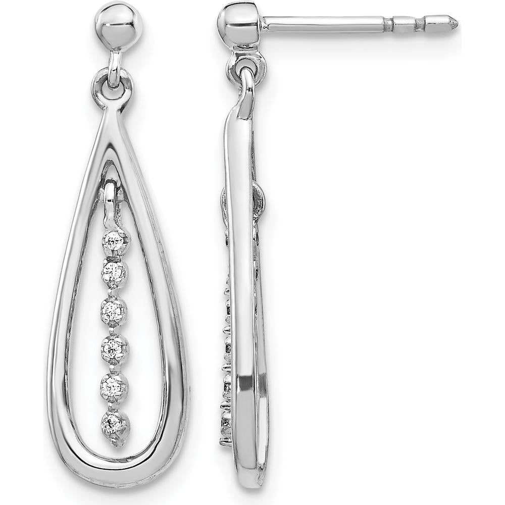 14K White Gold Teardrop Earrings with Round Diamonds - 0.014 Carat Total Diamond Weight by Monteluci Fine Jewelry