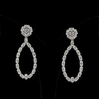 14K White Gold Teardrop Hanging Earrings with Round and Oval Cut Lab Diamonds - 8.32 Carat Total Diamond Weight - Covaloro Fine Jewelry