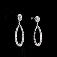 14K White Gold Teardrop Hanging Earrings with Round and Oval Cut Lab Diamonds - 8.32 Carat Total Diamond Weight - Covaloro Fine Jewelry