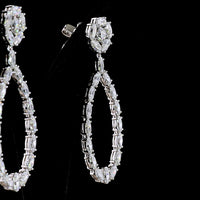14K White Gold Teardrop Hanging Earrings with Round and Oval Cut Lab Diamonds - 8.32 Carat Total Diamond Weight - Covaloro Fine Jewelry