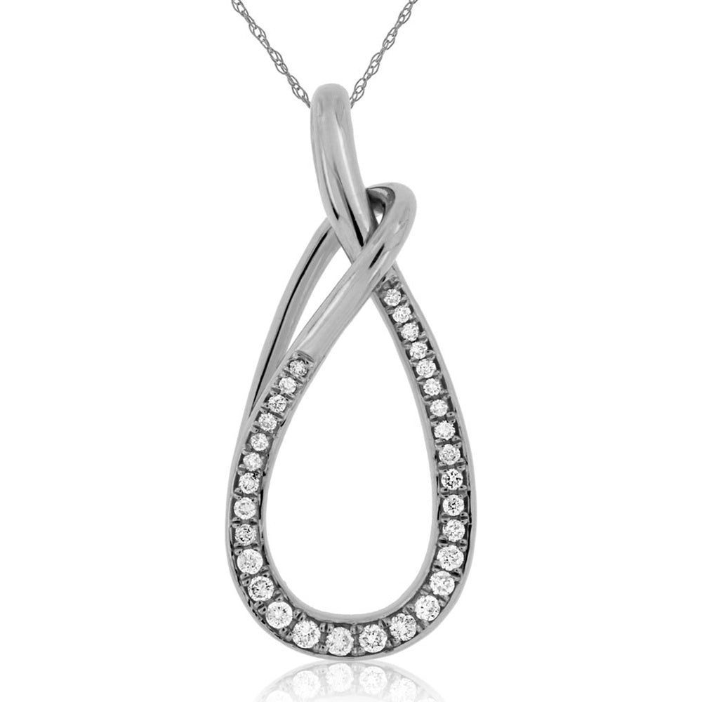 14K White Gold Teardrop Infinity Pendant with Pavé-Set Round Diamonds - 0.22 Carat Total Diamond Weight - Royal Jewelry