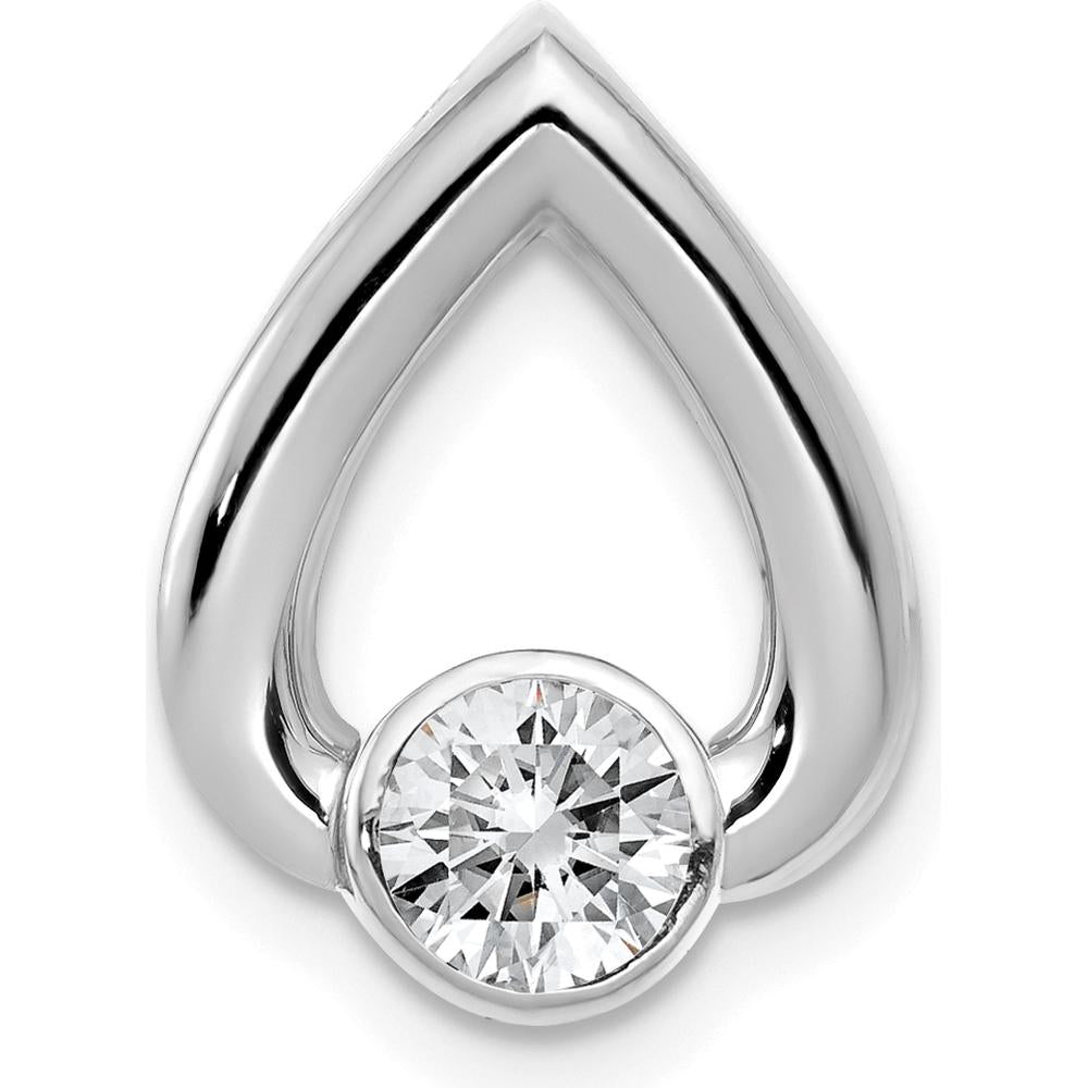 14K White Gold Teardrop Pendant Mounting for 4.4mm Round Stone - Rhodium Plated Finish by Oro Pregiato