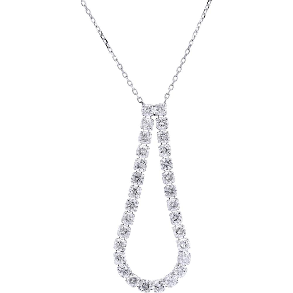 14K White Gold Teardrop Pendant Necklace with 1 Carat Total Weight Round Diamonds