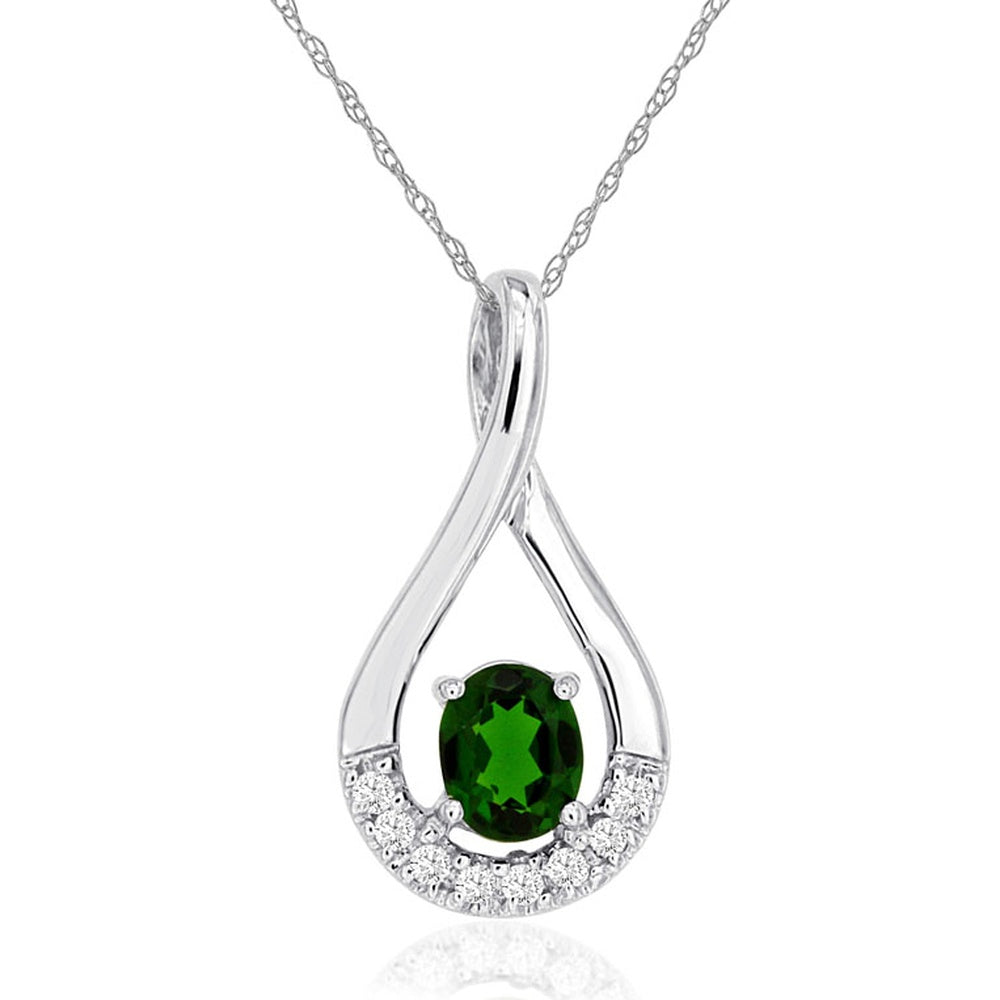 14K White Gold Teardrop Pendant Necklace with Oval Russalite and Diamond Accent - 0.42 Carat Russalite and 0.06 Carat Total Diamond Weight - Royal Jewelry