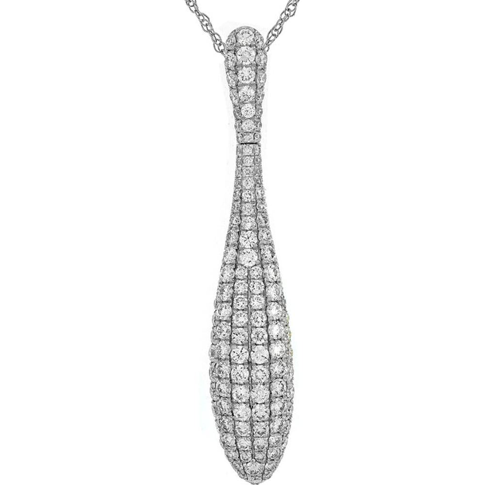 14K White Gold Teardrop Pendant Necklace with Pavé Set Round Diamonds - 2.30 Carat Total Diamond Weight - Royal Jewelry