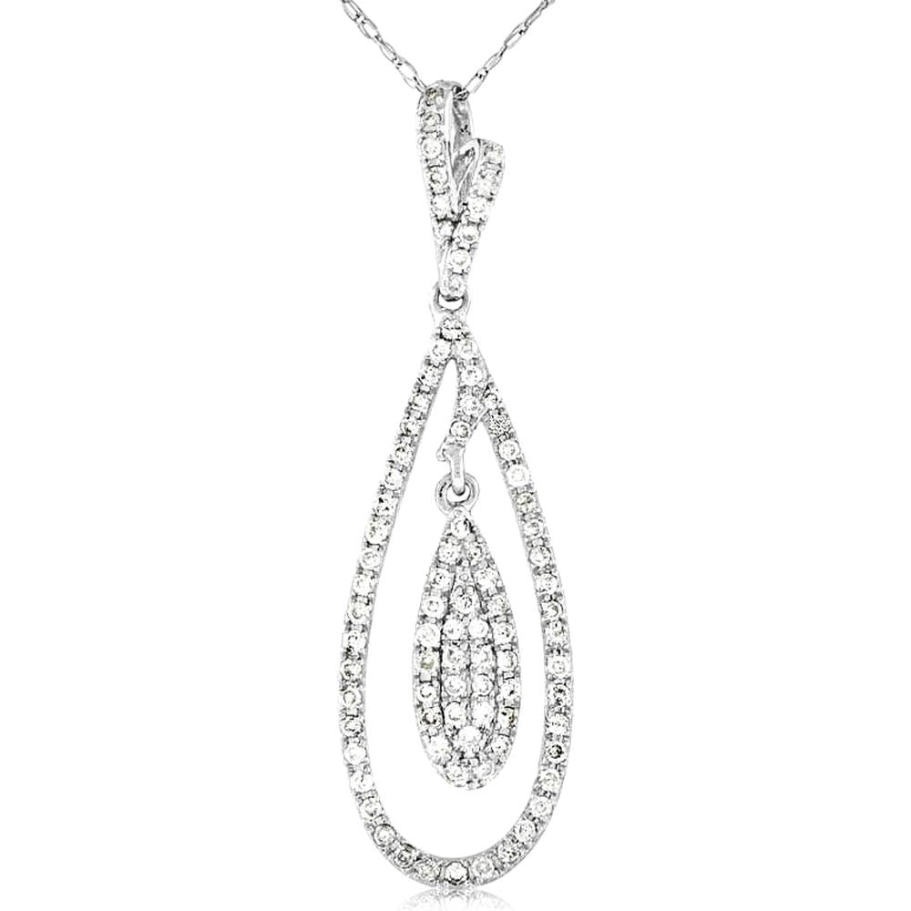 14K White Gold Teardrop Pendant with 0.38 Carats Total Diamond Weight