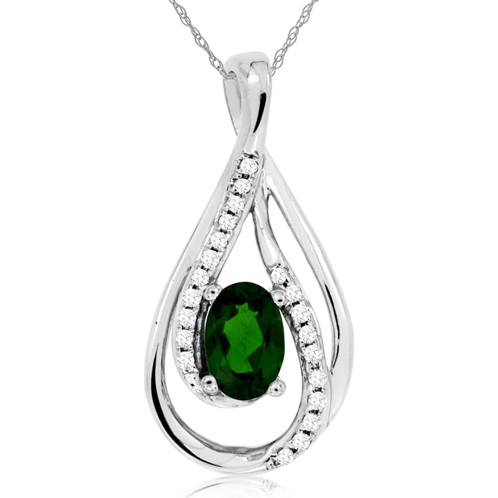 14K White Gold Teardrop Pendant with 0.45 Carat Oval Russalite and 0.08 Carat Diamond Accents - Royal Jewelry
