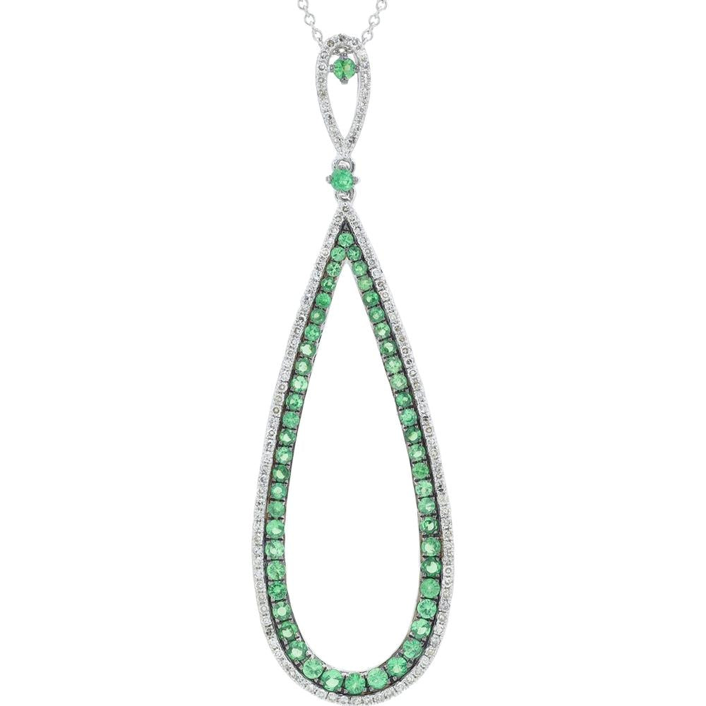 14K White Gold Teardrop Pendant with 1.00 - 1.33 Carat Tsavorite and 0.33 Carat Diamond Accents