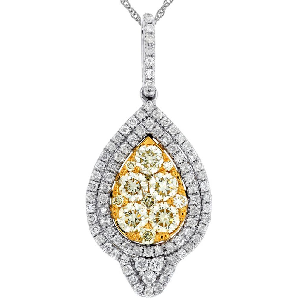 14K White Gold Teardrop Pendant with 1.00 Carats Yellow Diamond and White Diamond Halo